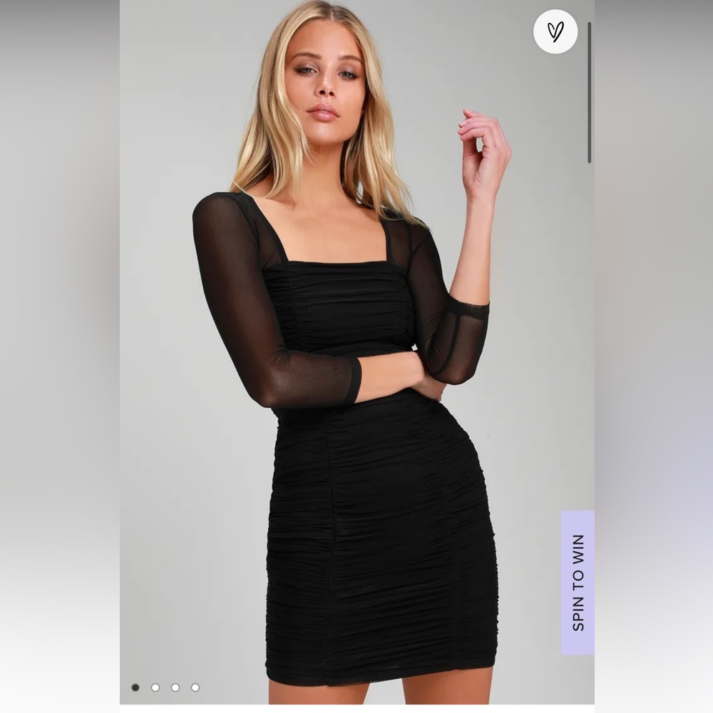 Lulu’s Unmistakble Black Ruched Mesh Bodycon Dress